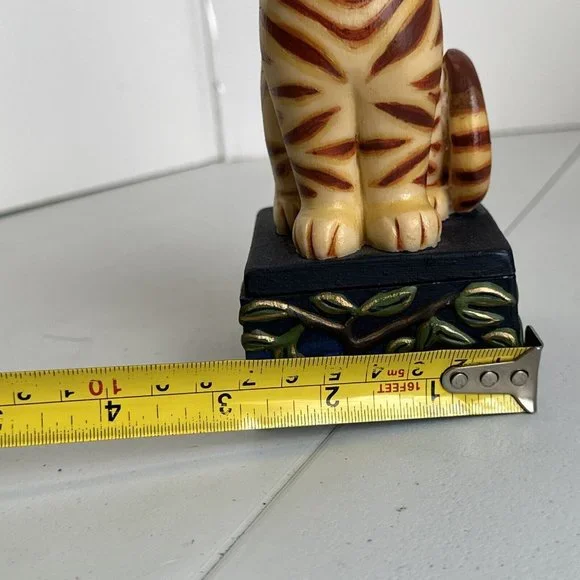 Vintage Cheshire Sphinx Figurine Trinket Box by Tyber Katz 1998 Blue Yellow